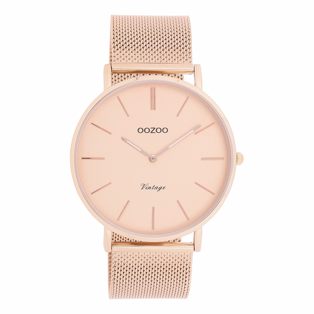 Rose gold coloured OOZOO watch with metal mesh bracelet - C9920
