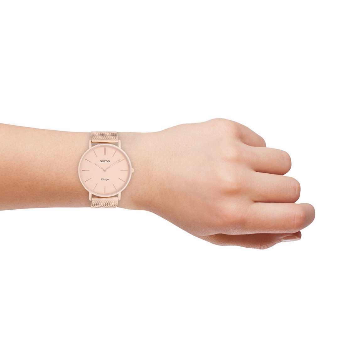 Rose gold coloured OOZOO watch with metal mesh bracelet - C9920