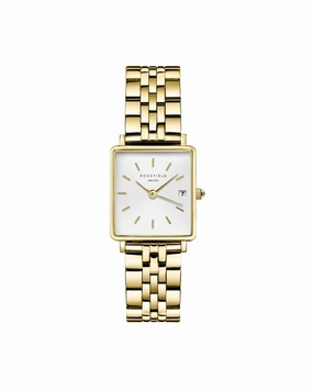 Rosefield The Boxy XS White Sunray Steel Gold Watch QMWSG-Q021