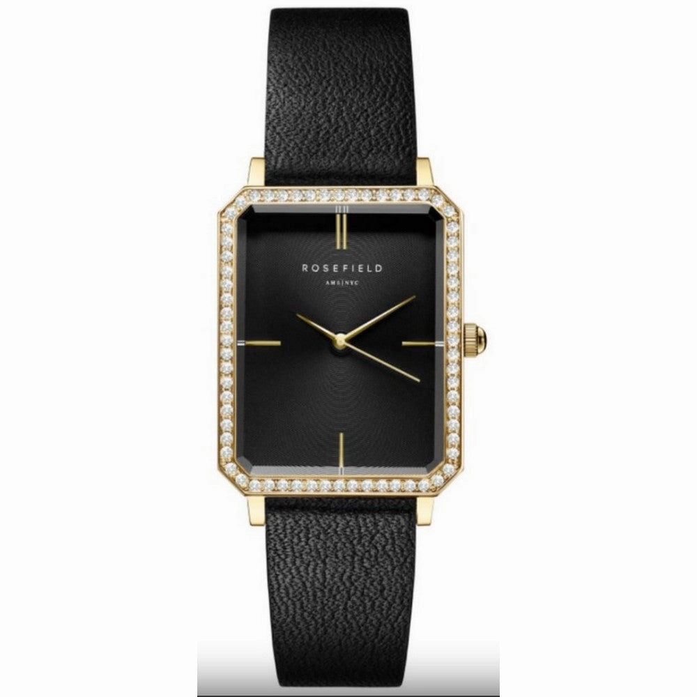 Rosefield The Octagon Black Sunray Crystal Black Leather Gold OBBLG-O51
