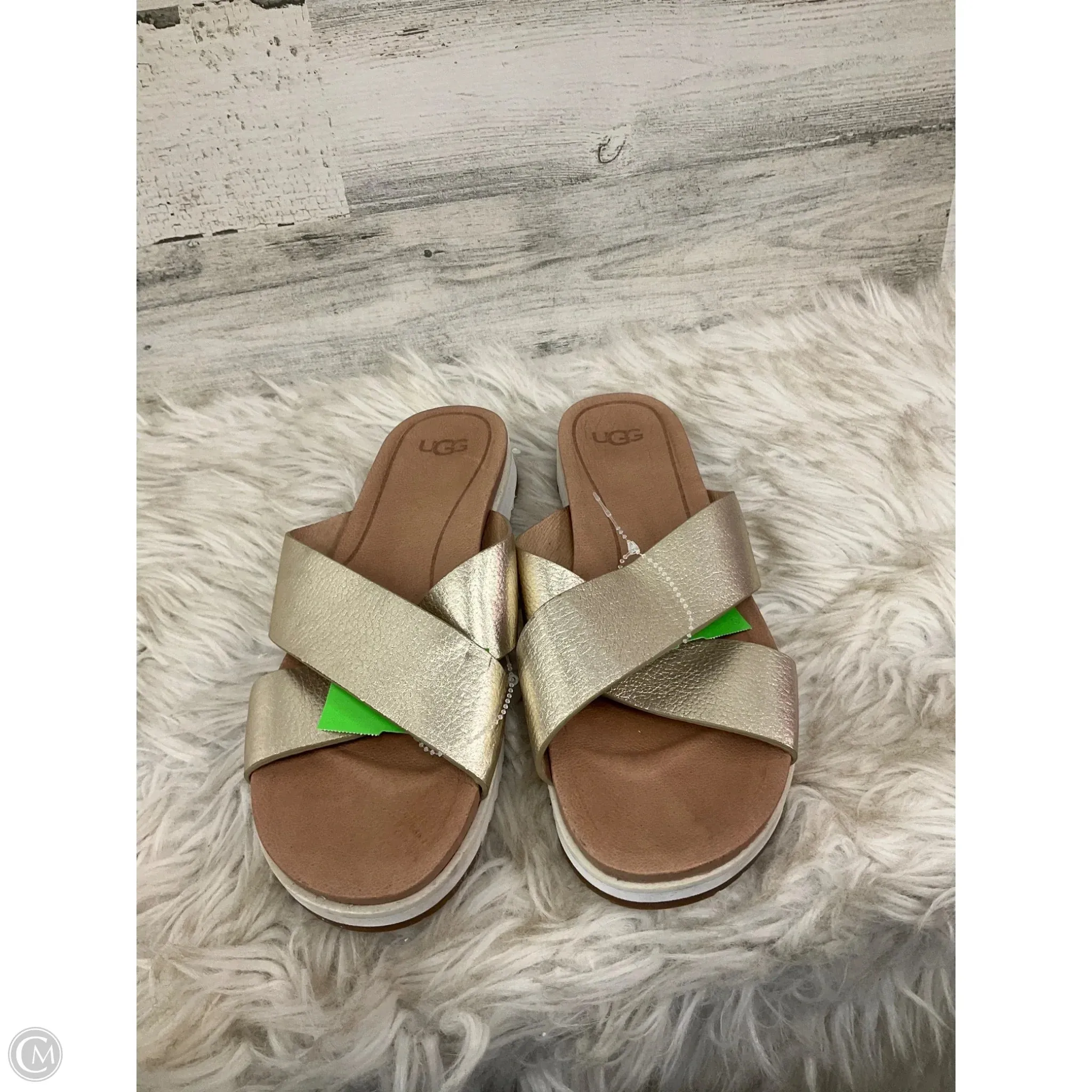 Sandals Designer By Ugg In Gold, Size: 7.5