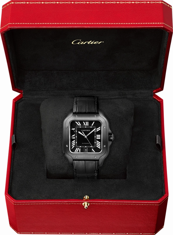 SANTOS DE CARTIER, LARGE, AUTOMATIC, STEEL, ADLC, INTERCHANGEABLE RUBBER AND LEATHER BRACELETS