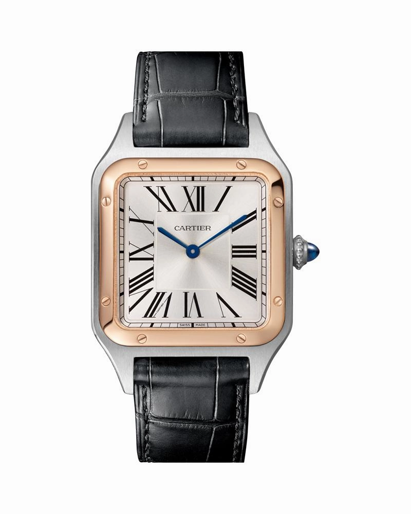 SANTOS DUMONT, LARGE, ROSE GOLD AND STEEL, LEATHER