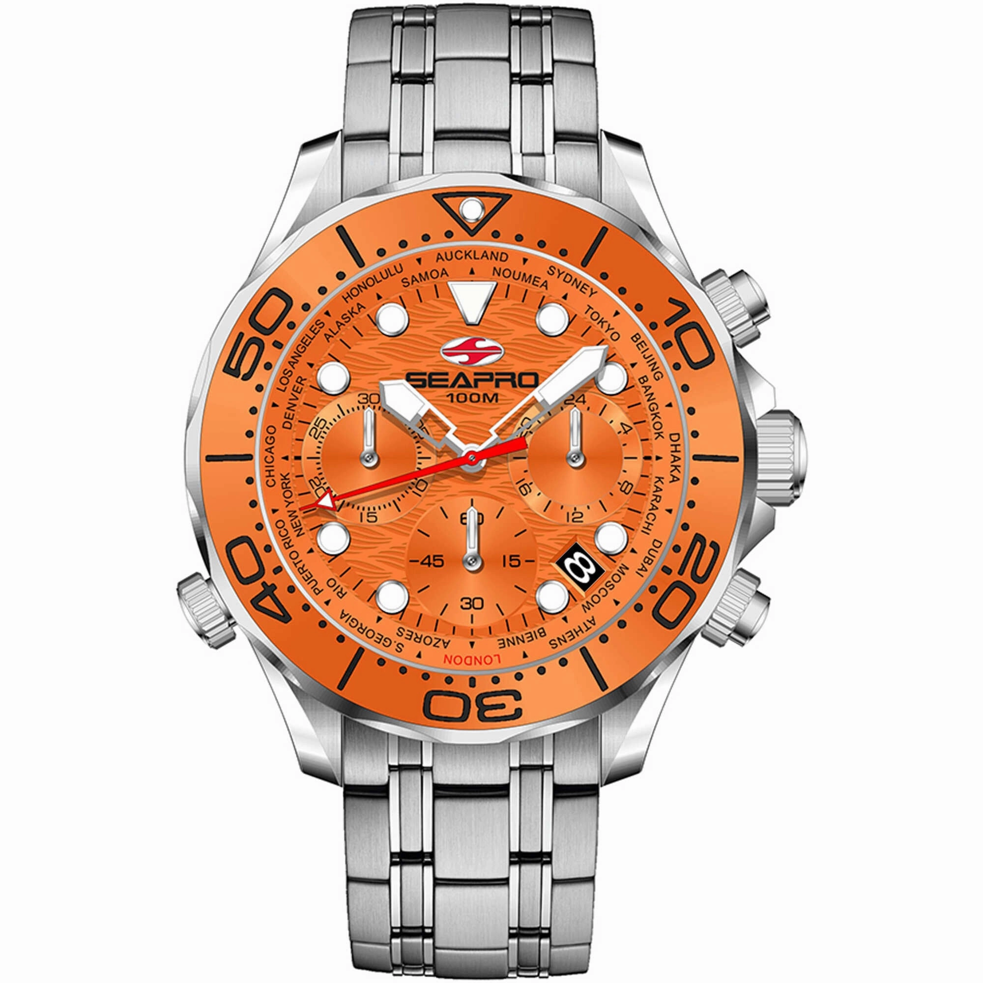Seapro Men's Watch - Mondial Timer Orange Dial Stainless Steel Bracelet | SP0154