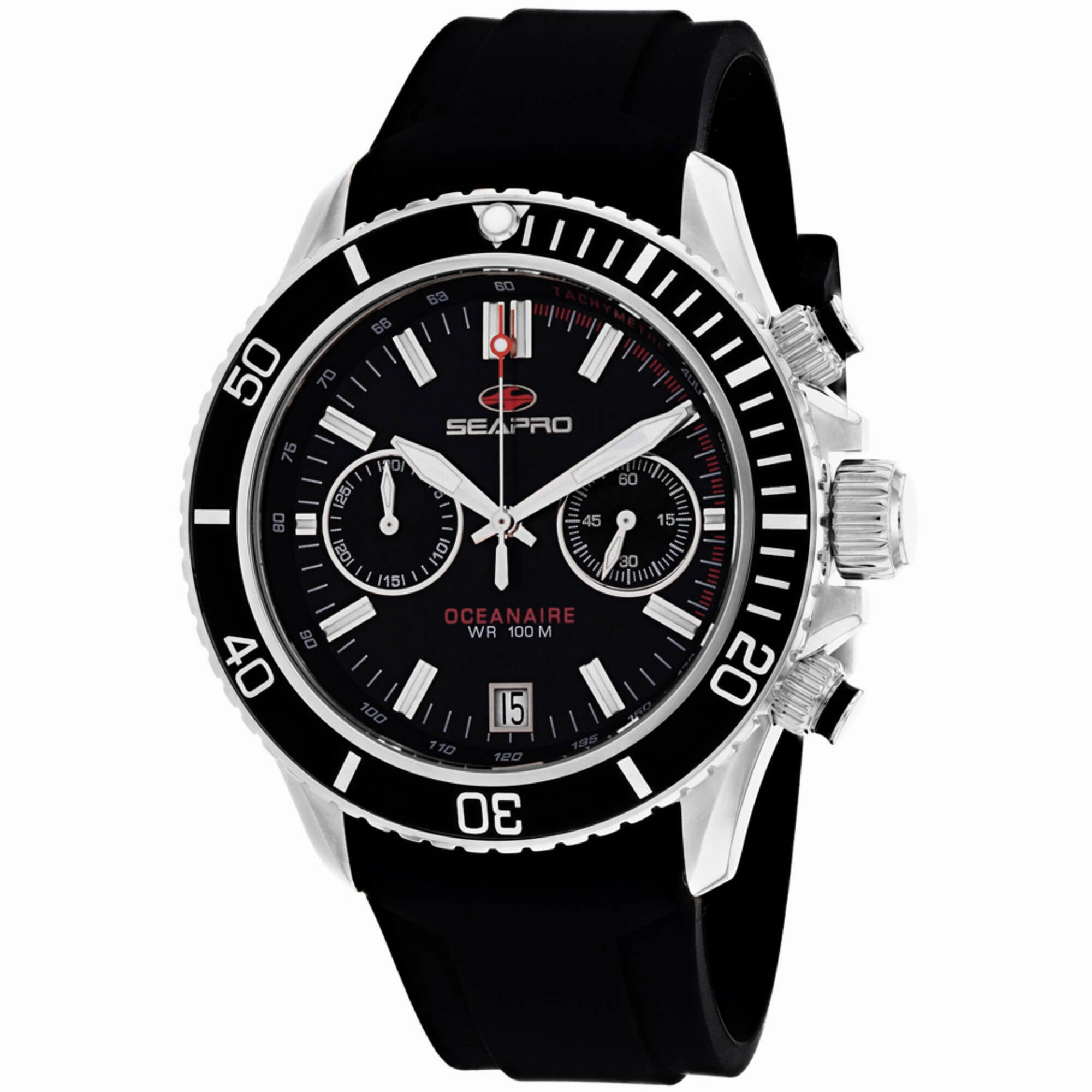 Seapro Men's Watch - Thrash Quartz Silver Tone Case Black Dial Rubber Strap | SP0330