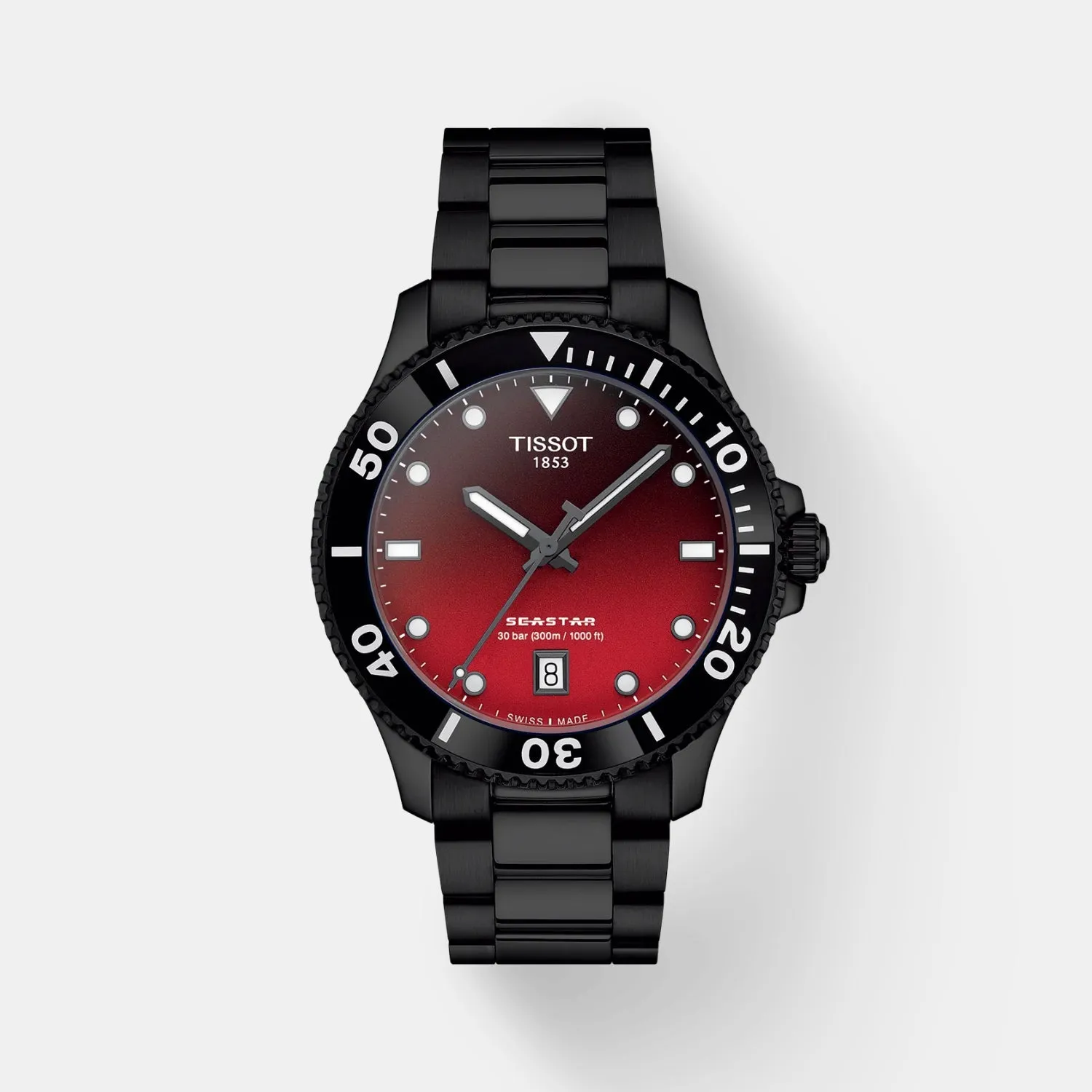 Seastar 1000 Men Quartz Black and Red Dial Analog Stainless steel Watch T1204103342100