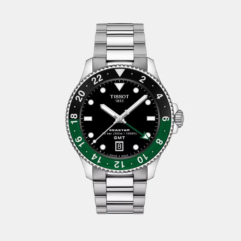 Seastar Men Quartz GMT Black Dial Analog Stainless Steel Watch T1208521105100