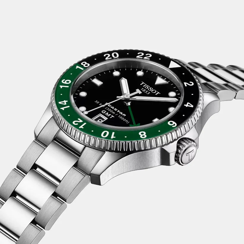 Seastar Men Quartz GMT Black Dial Analog Stainless Steel Watch T1208521105100
