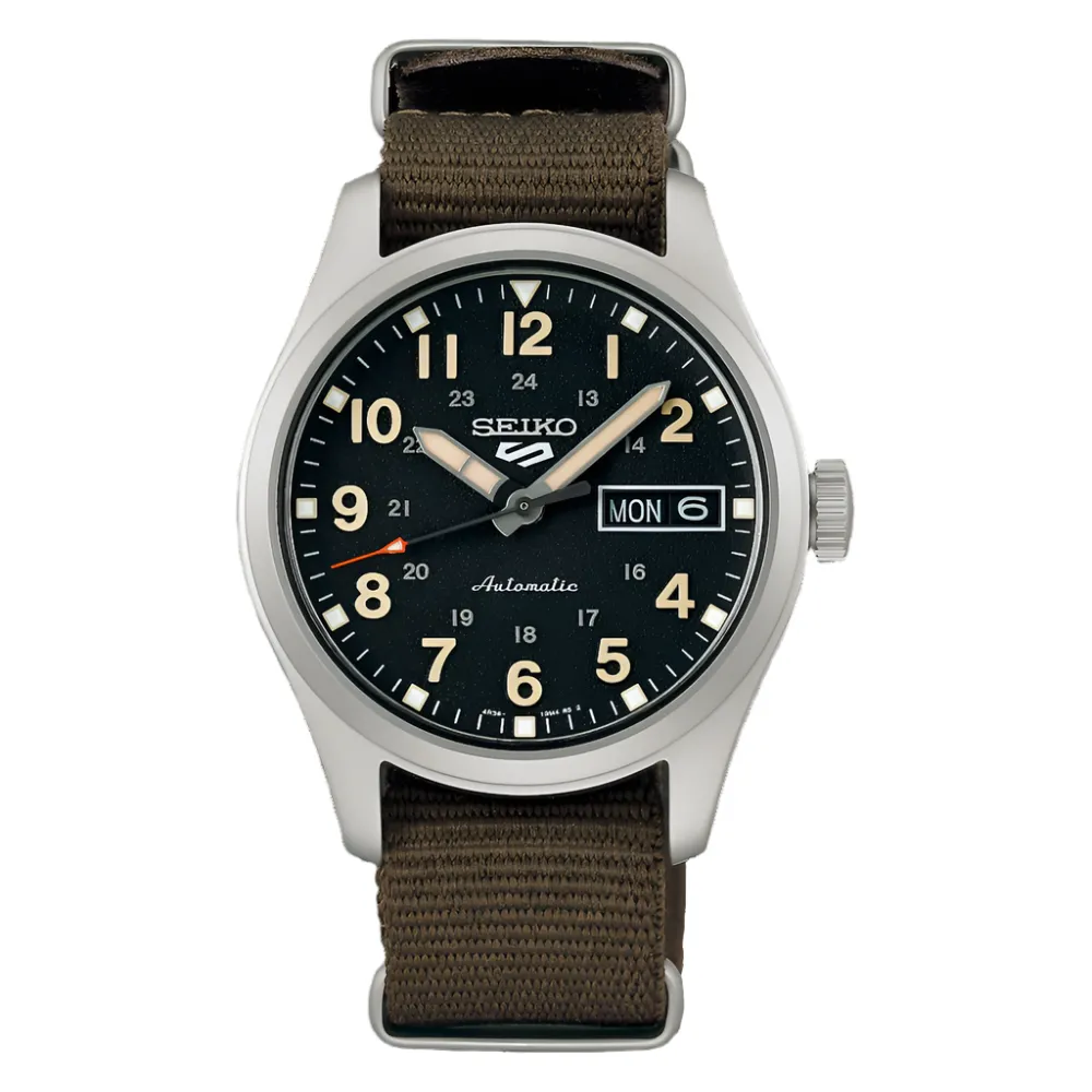 Seiko 5 Automatic Sports Black Dial Fabric Strap Watch SRPJ85K