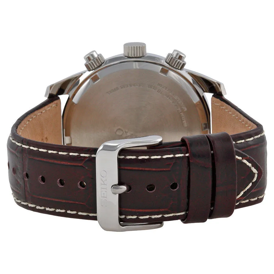 Seiko Brown Dial Solar Chronograph Brown Leather Mens Watch