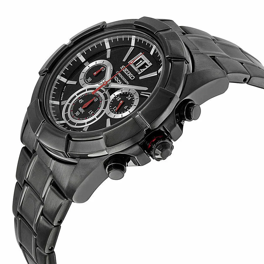 Seiko Chronograph Black Dial Black Ion-Plated Mens Watch