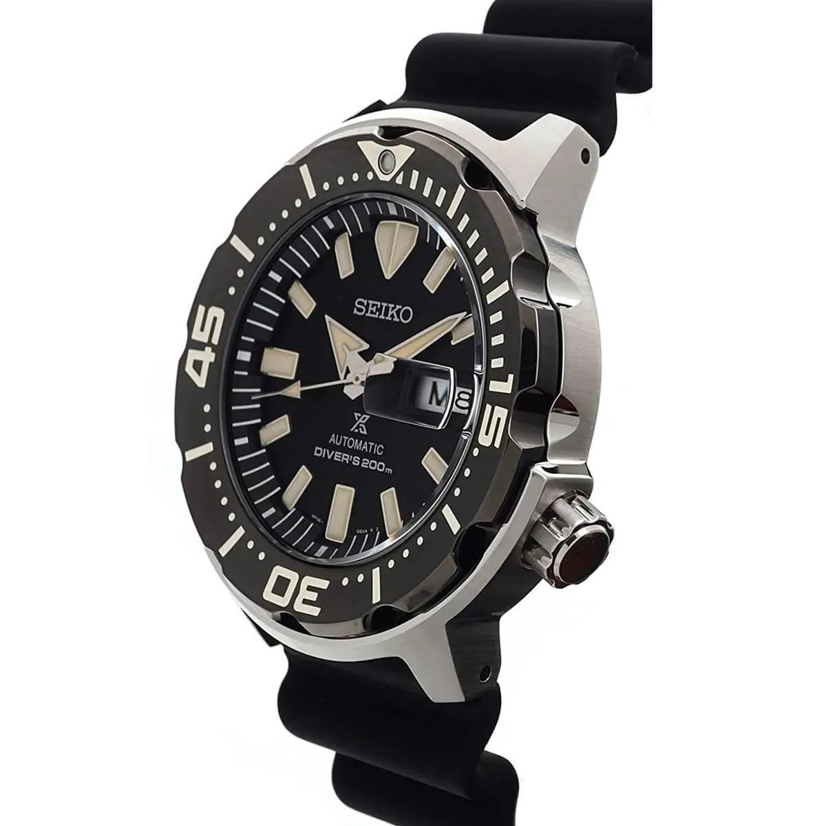 Seiko Men's Automatic Watch - Prospex Day-Date Black Dial Silicone Strap| SRPD27K1