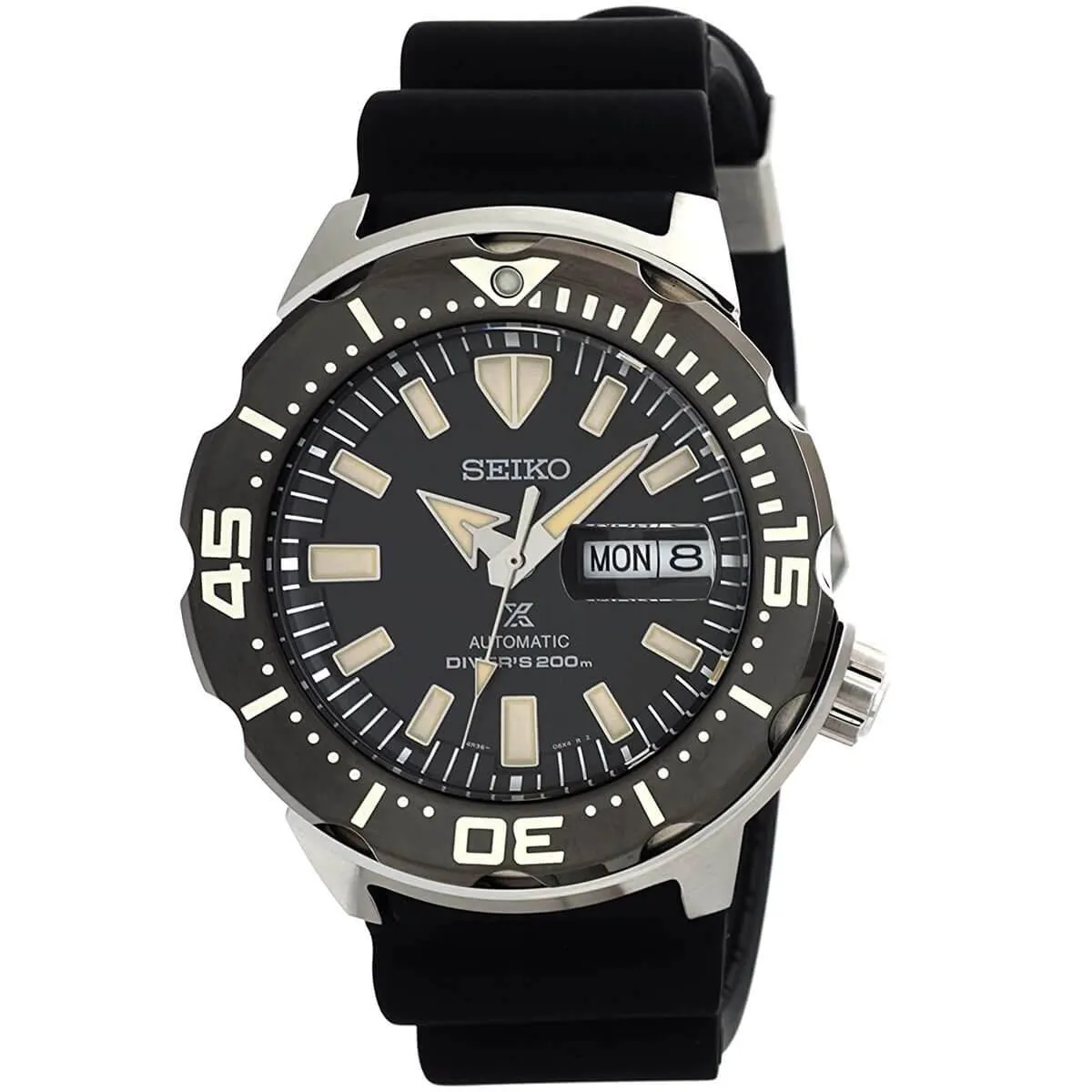 Seiko Men's Automatic Watch - Prospex Day-Date Black Dial Silicone Strap| SRPD27K1