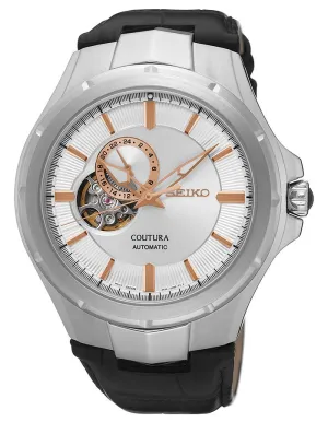 Seiko Mens Coutura Open Heart Automatic - Stainless - Black Leather Strap - 100m