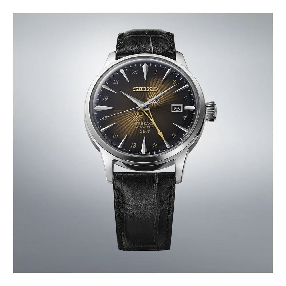 Seiko Presage GMT Brown Leather Watch Inspired by Cocktails SSK039J