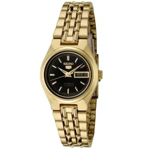 Seiko Women's Automatic Watch - 5 Sports Black Dial Yellow Gold Bracelet | SYMA06K1