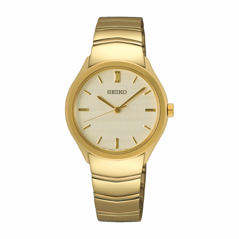 Seiko Gold Stainless Steel Quartz Champagne Dial Watch SUR552P