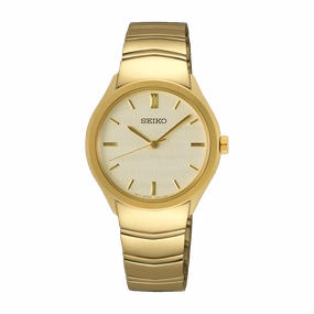 Seiko Gold Stainless Steel Quartz Champagne Dial Watch SUR552P