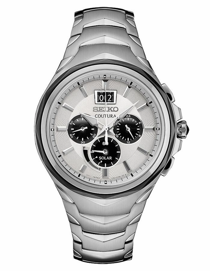 Seiko Men's Coutura Big Date Solar Chronograph - Stainless Steel - Gray Dial