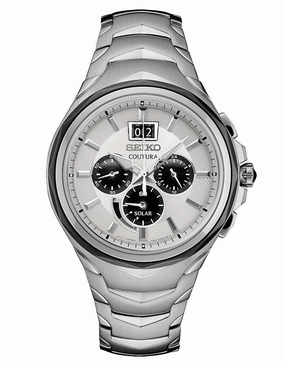 Seiko Men's Coutura Big Date Solar Chronograph - Stainless Steel - Gray Dial