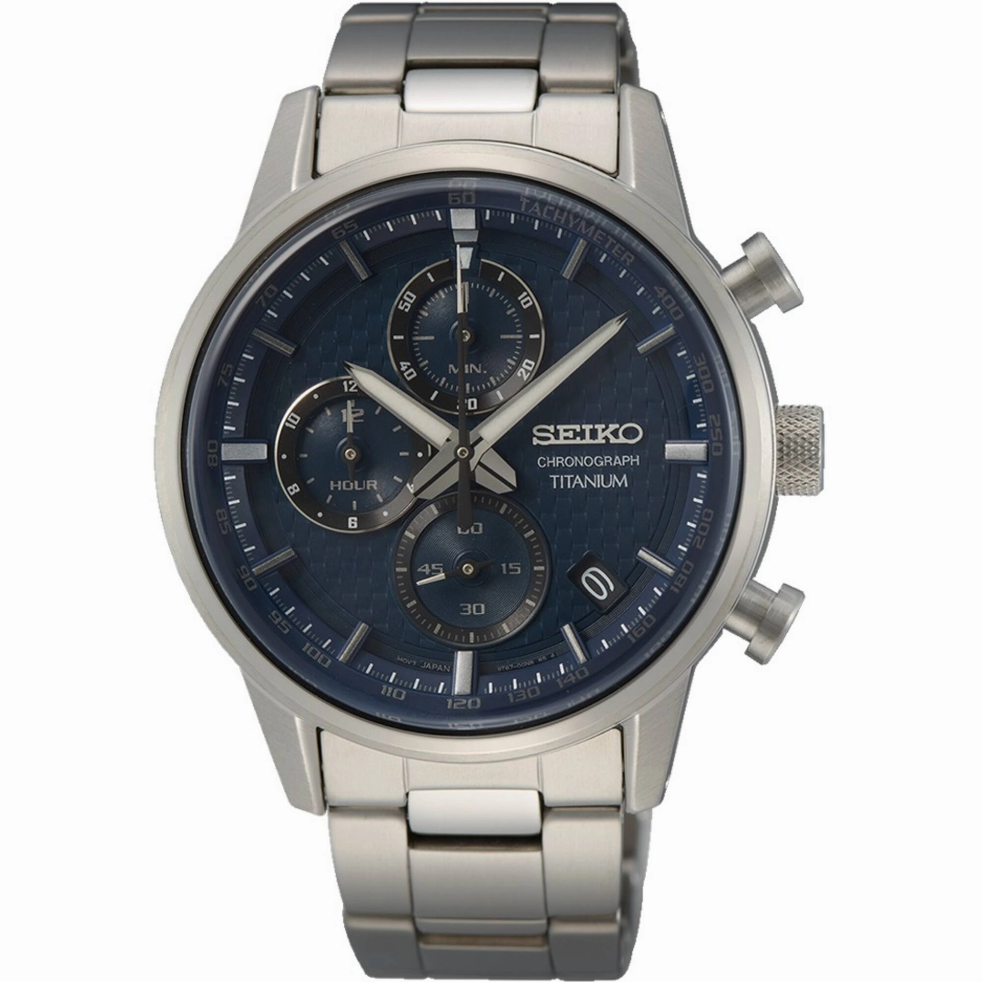 Seiko Men's Watch - Chronograph Quartz Blue Dial Grey Titanium Bracelet | SSB387