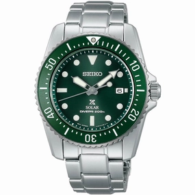 Seiko Men's Watch - Prospex Solar Green Dial Steel Bracelet Rotating Bezel | SNE583P1