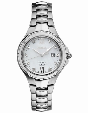 Seiko Solar Ladies 10 Diamond Coutura - Mother of Pearl Dial - Stainless - Date