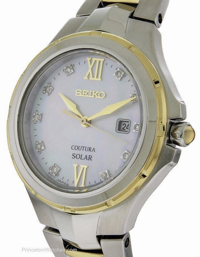 Seiko Solar Ladies 10 Diamond Coutura - Mother of Pearl Dial - Two-Tone - Date