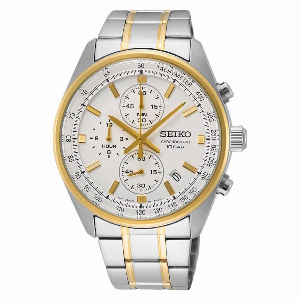 Seiko SSB380P1 White Dial Stainless Steel Chronograph Mens Watch