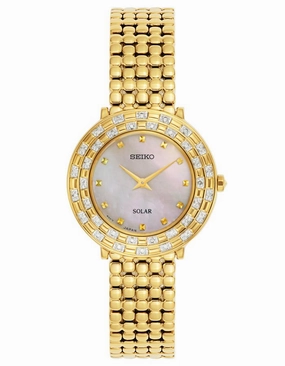 Seiko Womens Diamond Watch - 36 Diamonds - Solar - Gold-Tone - MOP