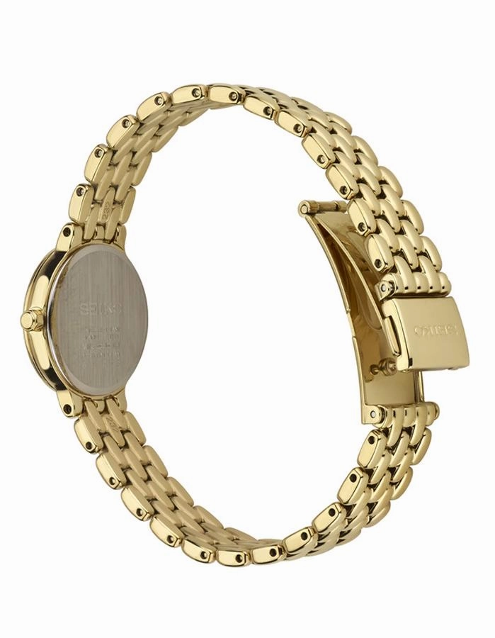 Seiko Womens Solar Dress Watch - Gold-Tone - Champagne Dial - Power Reserve