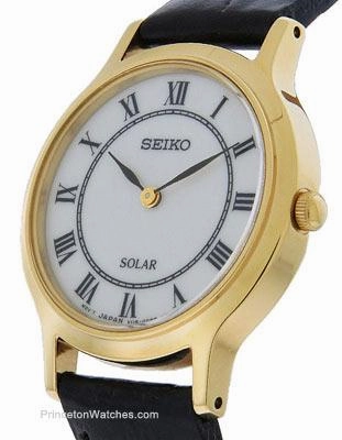 Seiko Womens Solar Leather Strap Watch - Gold-Tone - White Dial