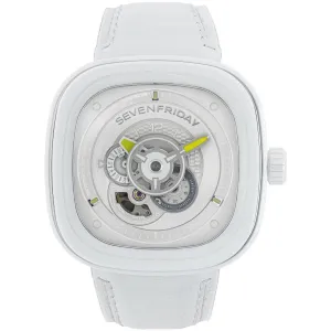 SevenFriday Men's Automatic Watch - Caipi Power Reserve White Leather Strap | P1C-04