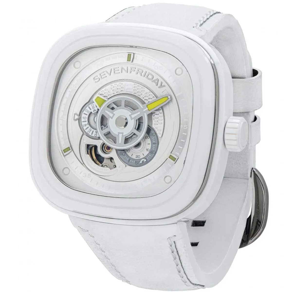 SevenFriday Men's Automatic Watch - Caipi Power Reserve White Leather Strap | P1C-04