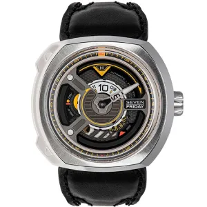 SevenFriday Men's Watch - Blade Power Reserve Black Genuine Leather Strap | W1-01