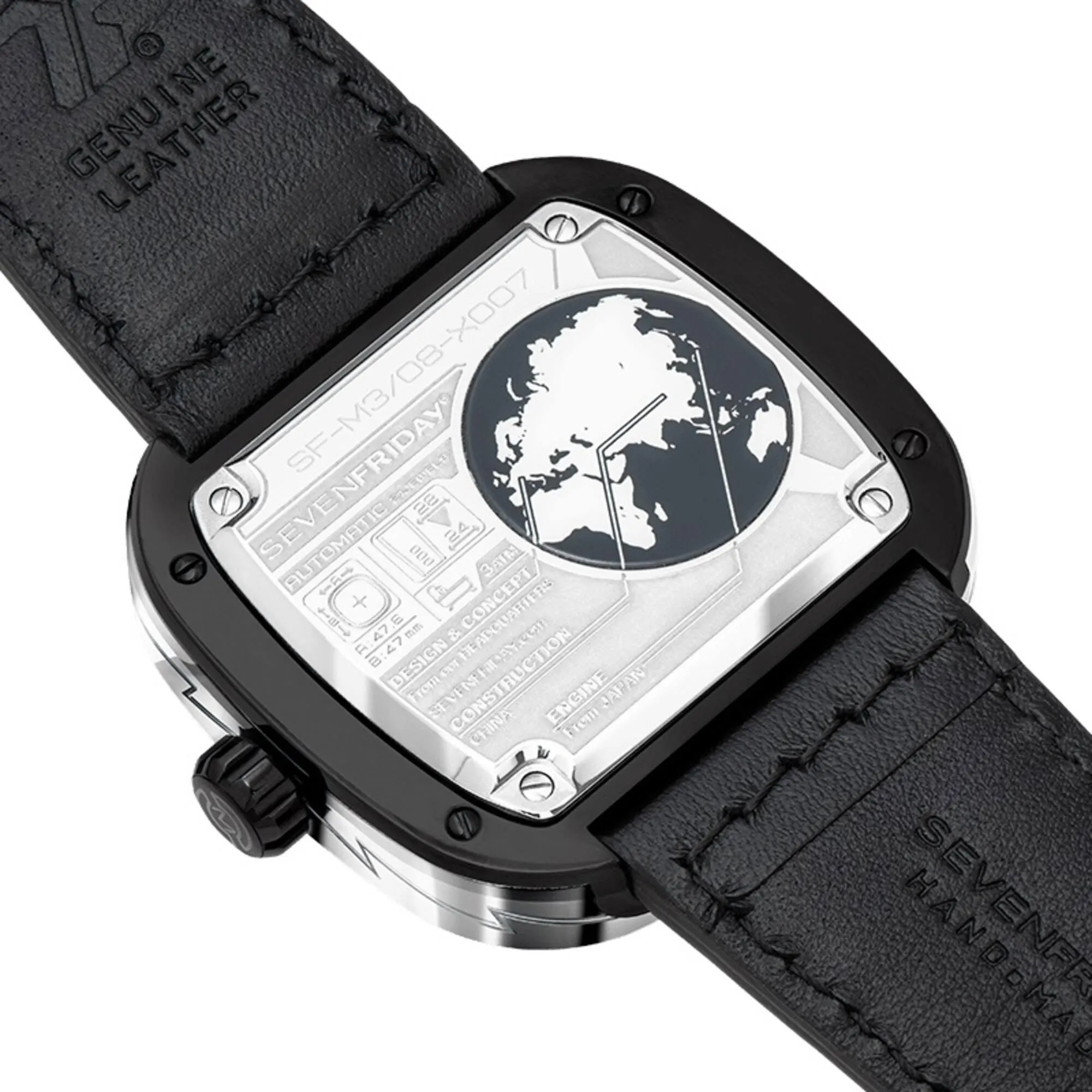 SevenFriday Men's Watch - M-Series Automatic Silver Tone Case Black Strap | M3-08