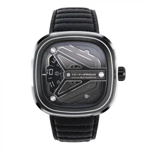 SevenFriday Men's Watch - M-Series Automatic Silver Tone Case Black Strap | M3-08
