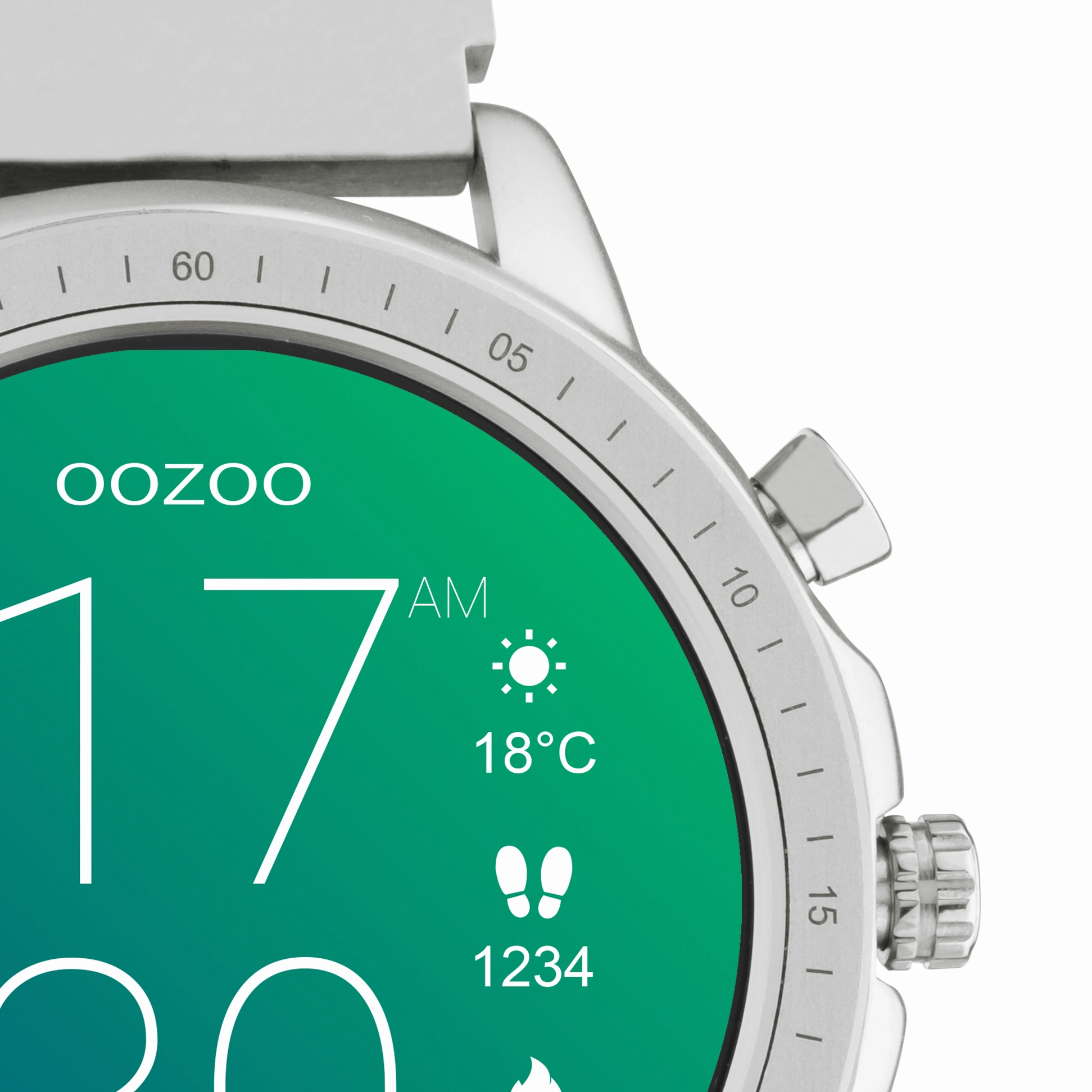 Silver coloured OOZOO smartwatch with silver coloured metal mesh bracelet - Q00305