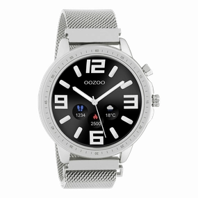 Silver coloured OOZOO smartwatch with silver coloured metal mesh bracelet - Q00305