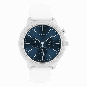 Silver coloured OOZOO smartwatch with white rubber strap - Q00310