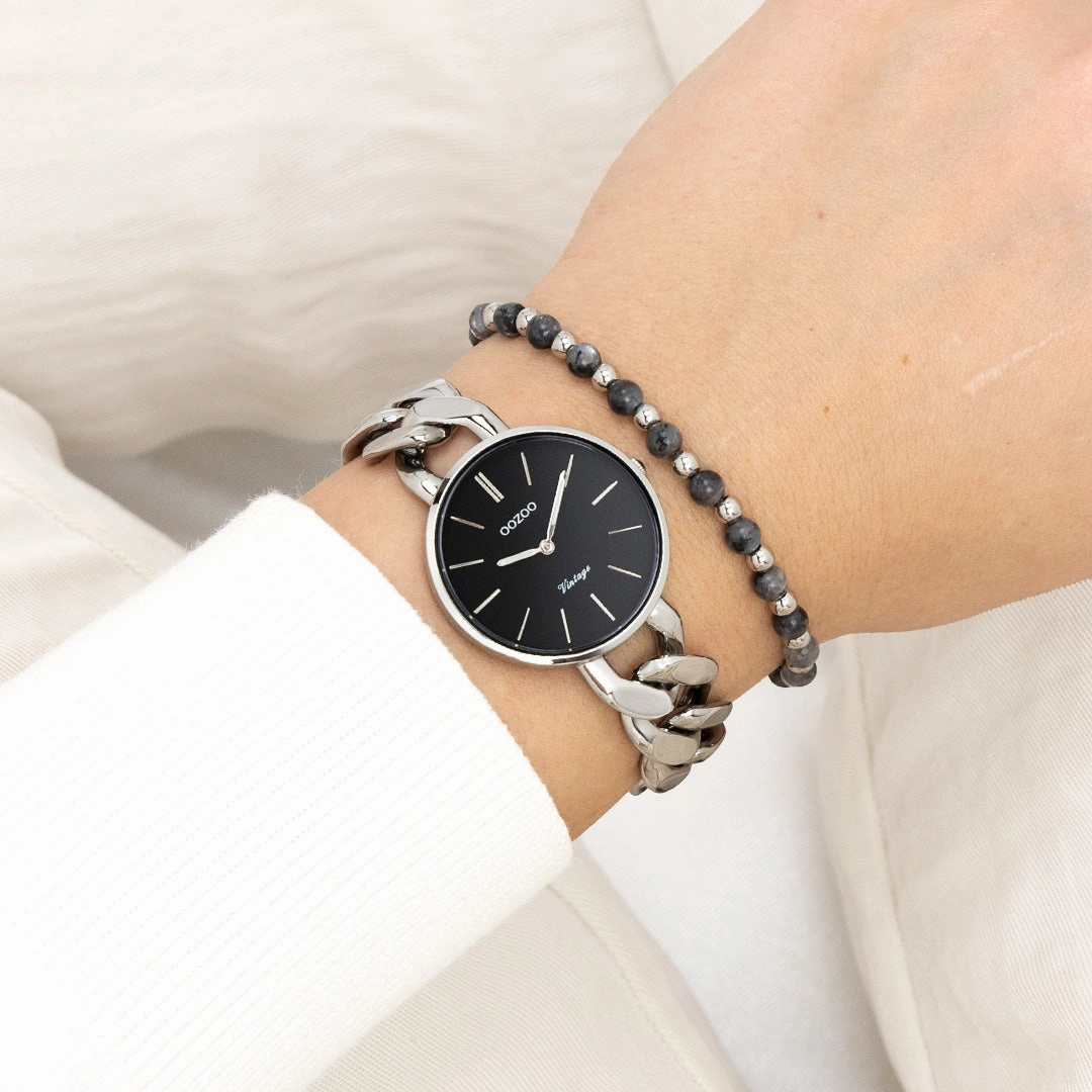 Silver coloured OOZOO watch with chunky chain bracelet - C20356