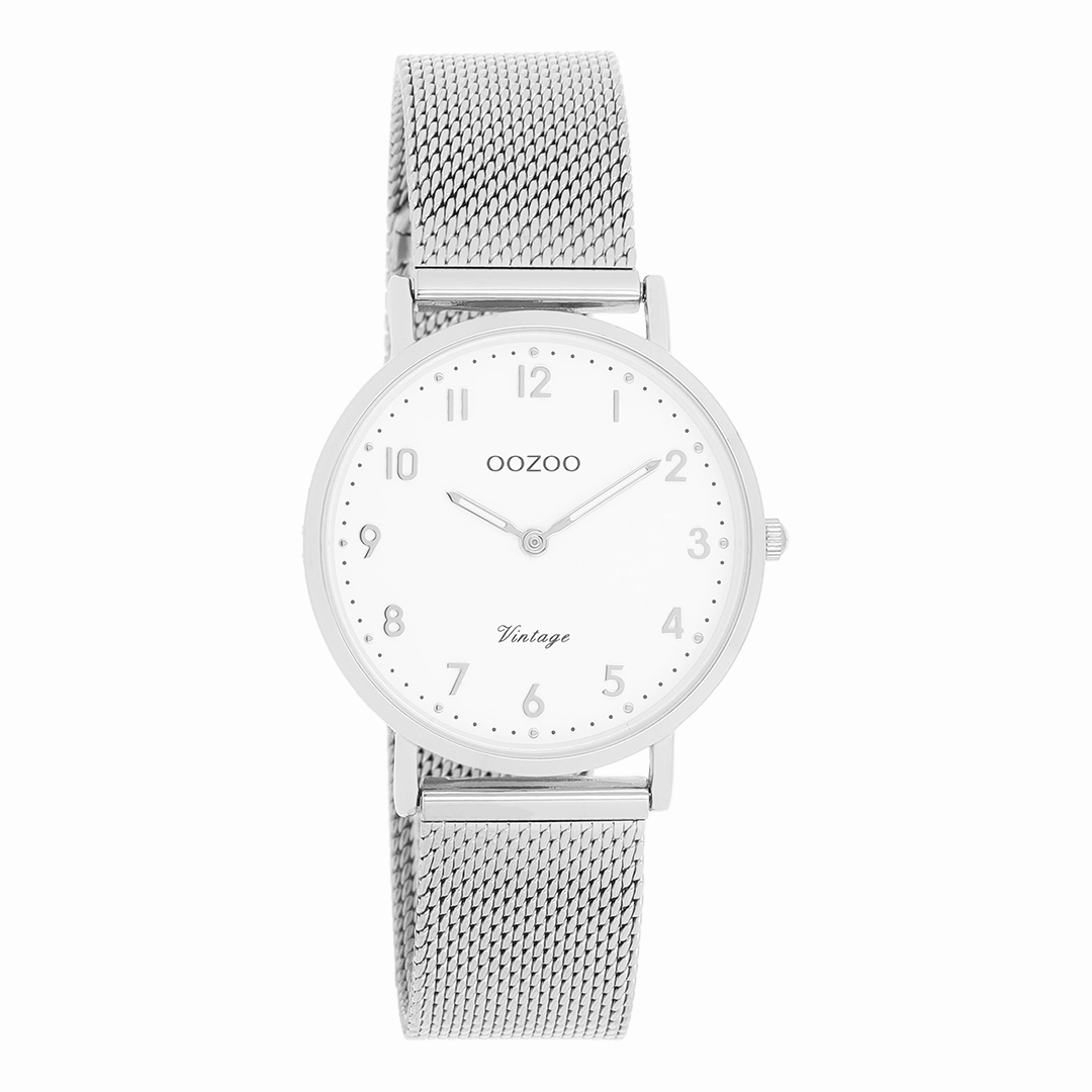 Silver coloured OOZOO watch with metal mesh bracelet - C20345