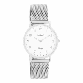 Silver coloured OOZOO watch with metal mesh bracelet - C20345
