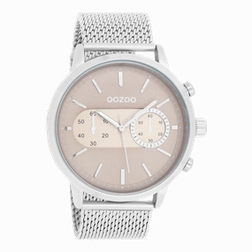 Silver coloured OOZOO watch with metal mesh bracelet - C9071