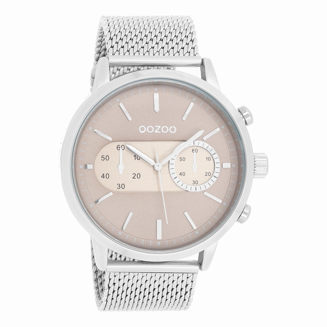 Silver coloured OOZOO watch with metal mesh bracelet - C9071