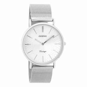 Silver coloured OOZOO watch with metal mesh bracelet - C9341