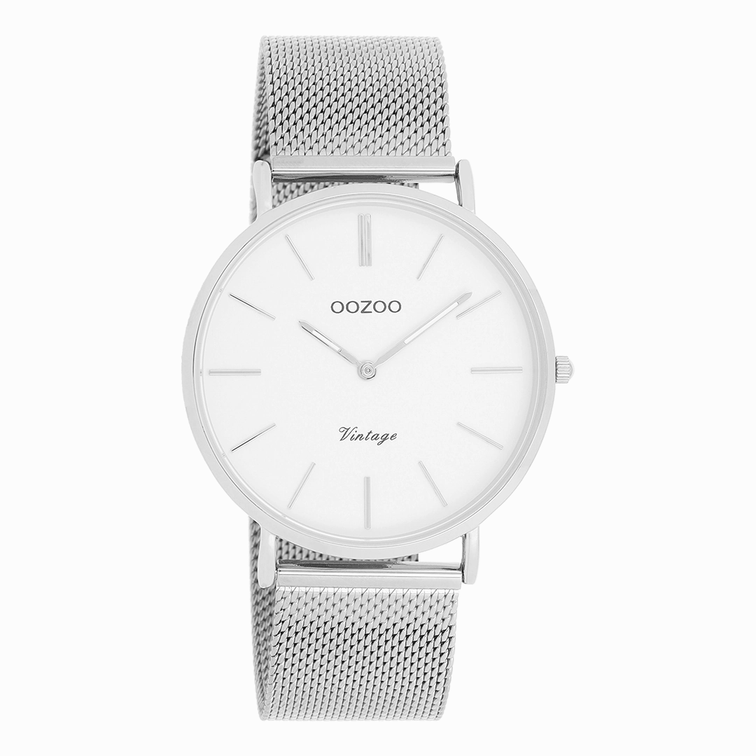 Silver coloured OOZOO watch with metal mesh bracelet - C9901