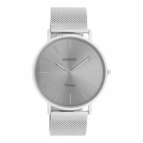 Silver coloured OOZOO watch with metal mesh bracelet - C9936
