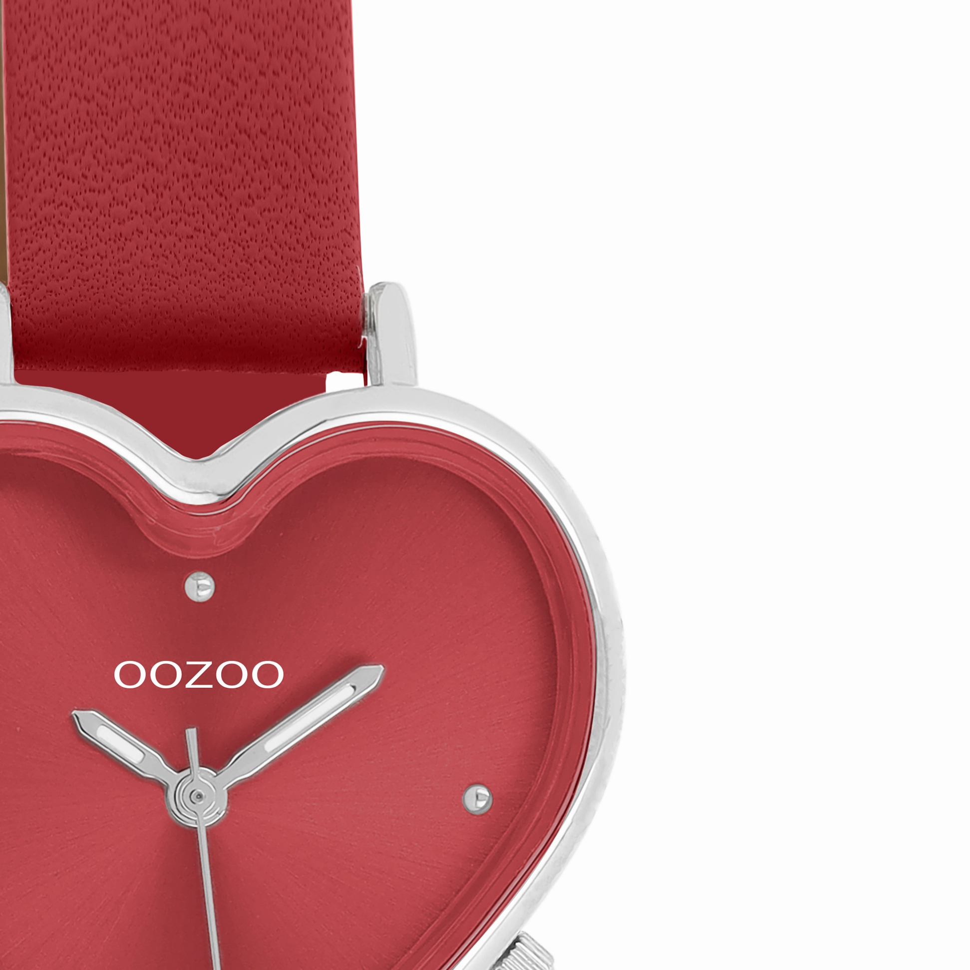 Silver coloured OOZOO watch with red leather strap - C11448