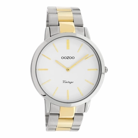Silver coloured OOZOO watch with silver/gold coloured stainless steel bracelet - C20101
